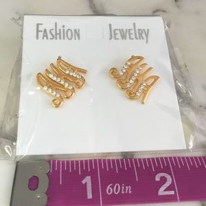 AKA Gold-tone Stud Earrings with Rhinestones